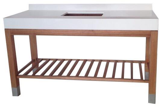Buy cheap Teak wood finish wooden hotel bathroom vanity/bathroom cabinet with wood slats shelf from wholesalers