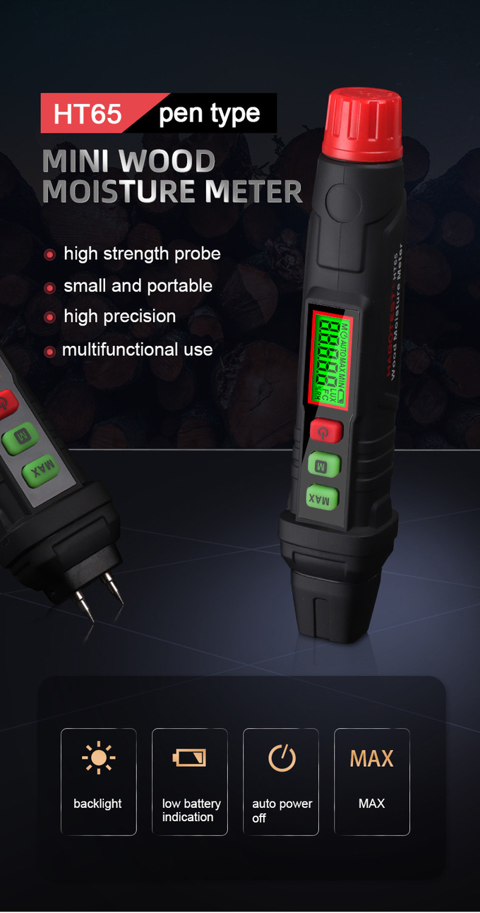 HT65 Digital Wood Moisture Meter Firewood Moisture Tester Drywall Moisture Detector Professional Moisture Content Meter