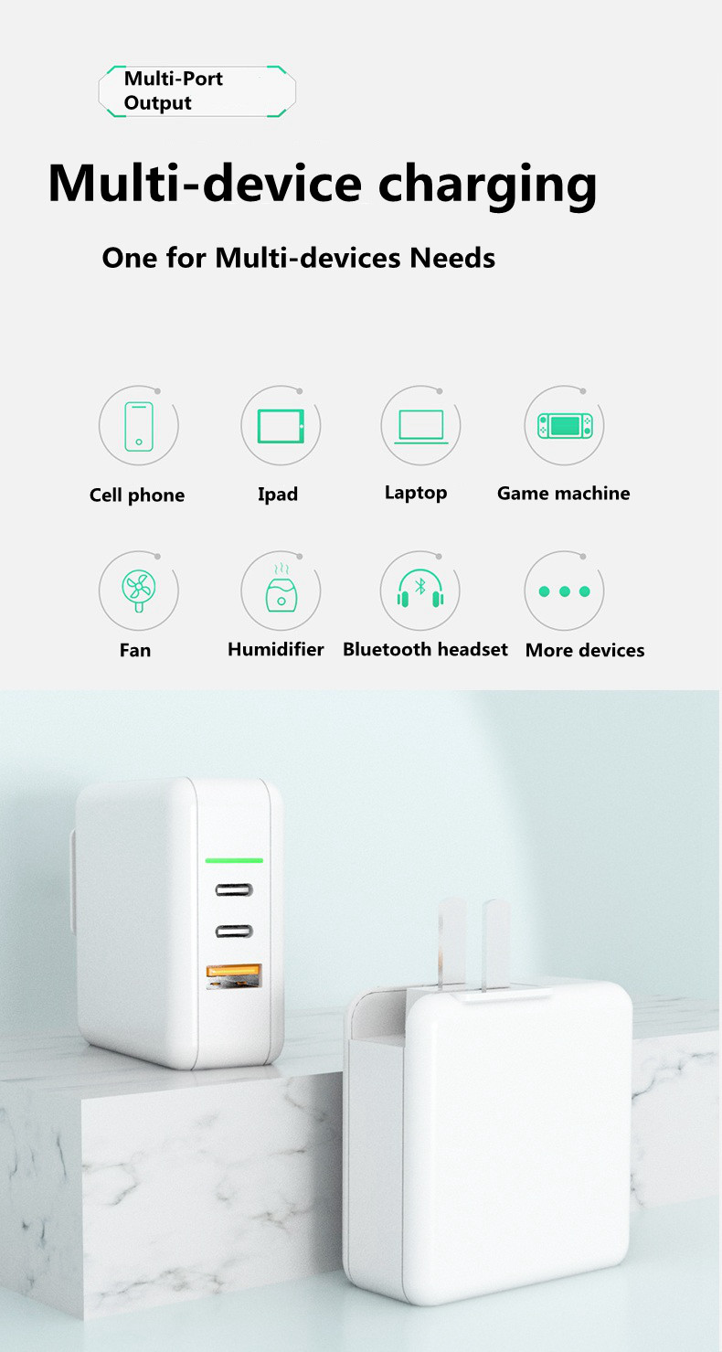 Mini Travel Type C 2 USB Ports Fast Charging 60w GAN Charger
