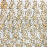 20% Nylon 3D Applique Heavy Beaded Lace Fabric With Floral Pattern