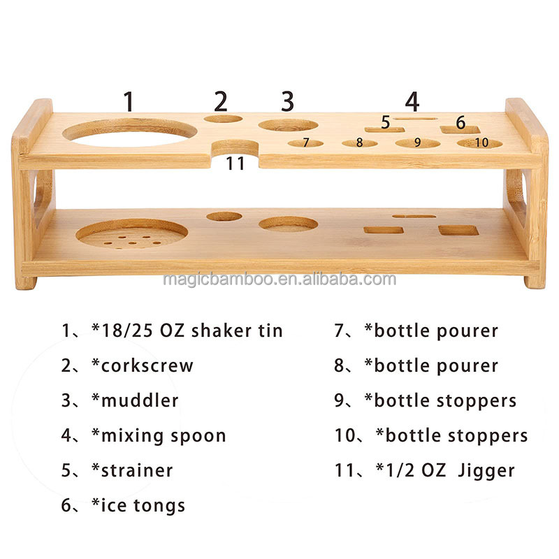 11-Piece Bamboo Bartender Kit Stand Custom Design Accepted for Eco-Friendly Cocktails