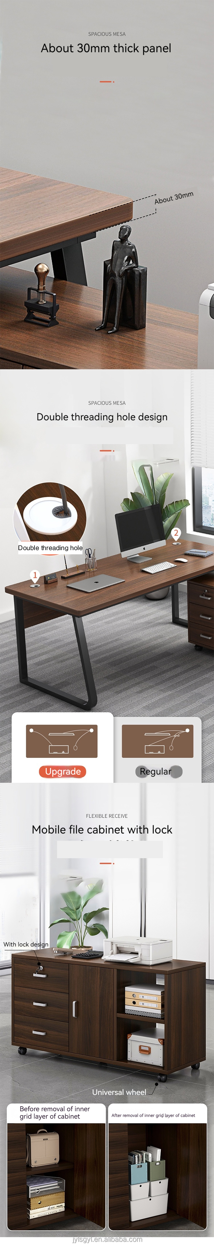 Commercial Furniture Simple Modern Wooden Office Desk and Chair with File Cabinet