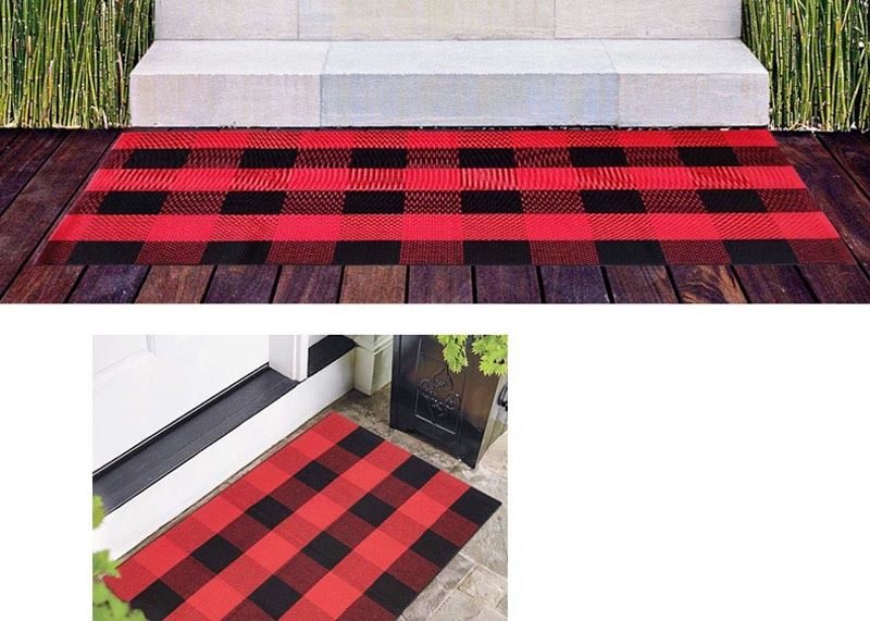 Customized Cotton Thread Red And Black Viscose Fiber Lattice Doormat