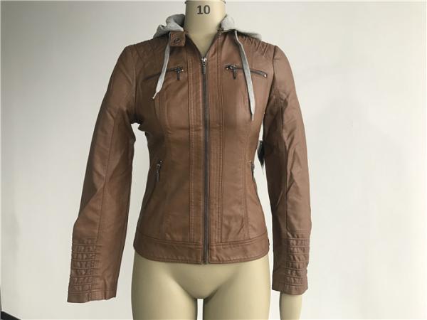 Buy cheap Grey Pu Leather Coat Melange Detachable Hooded Camel Tw74382 from wholesalers