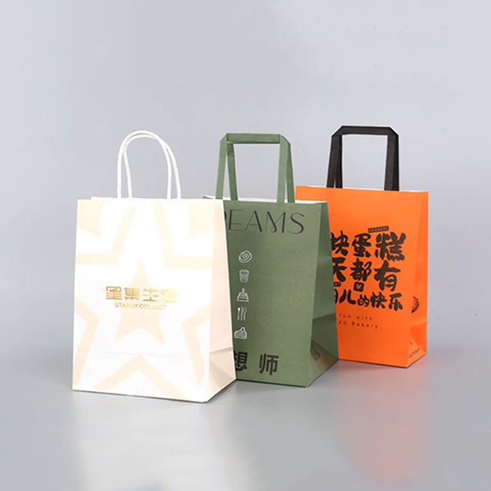 Custom Printed Kraft Paper Take Away Food Packaging Bags for Industrial at Reasonable