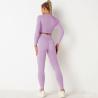 Buy cheap Purple Seamless Yoga Set Clothes Running High Waist Ribbed Long Sleeve Top from wholesalers