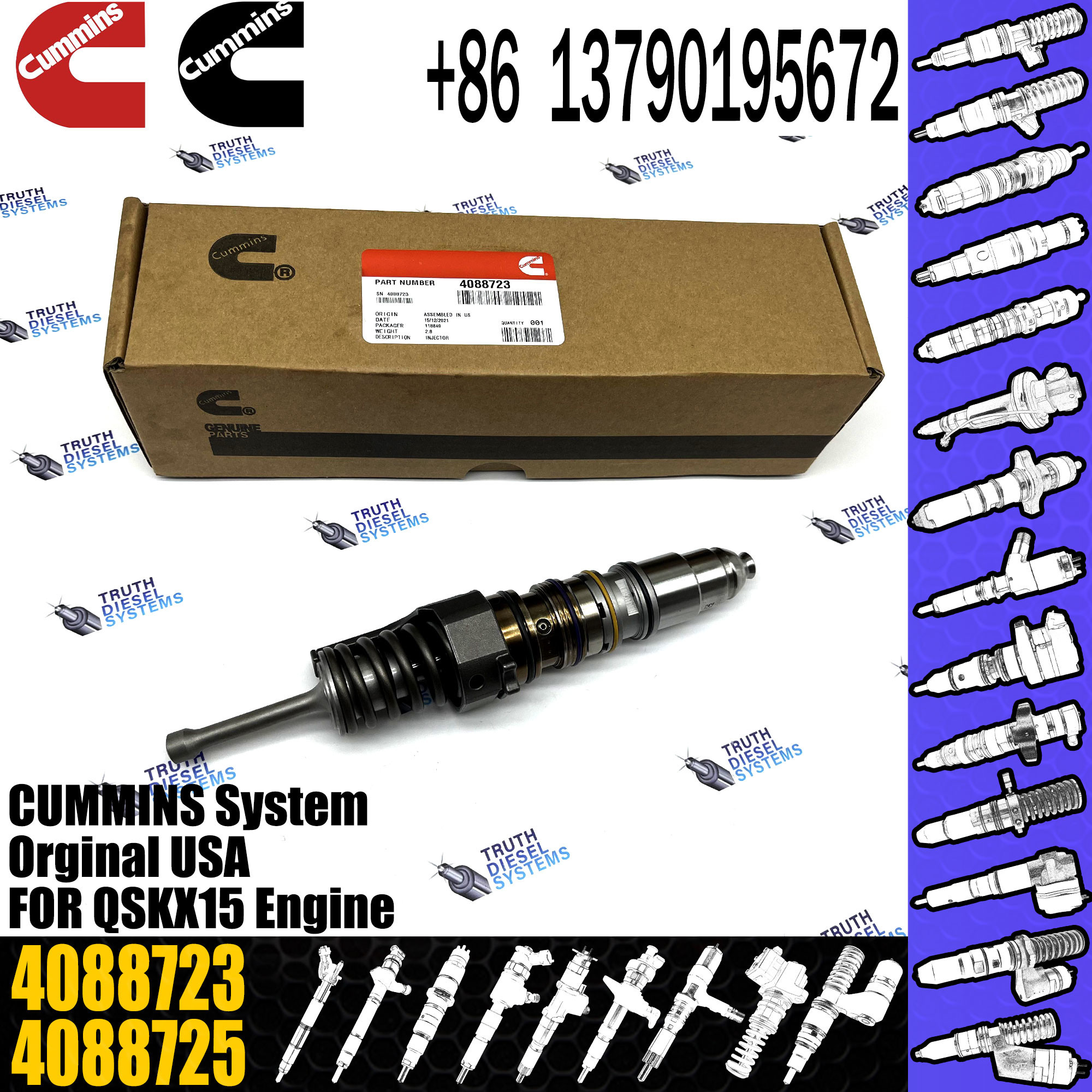 QSKX15 engine fuel injector 4010346 4062569 4088301 4088725 4903455 4928264 4928260 5708275 4088652 4088723