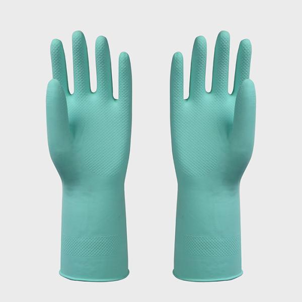 Buy cheap Green Color Cotton Flocklined Household Kittchen Rubber Gloves Oil Resistance from wholesalers