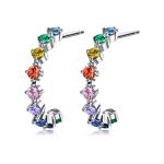 S925 0.6in 1.4g Rainbow Stud Earrings 5A Sterling Silver Medium Size Hoop