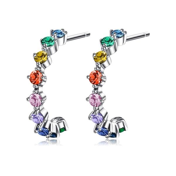 Buy cheap S925 0.6in 1.4g Rainbow Stud Earrings 5A Sterling Silver Medium Size Hoop Earrings from wholesalers