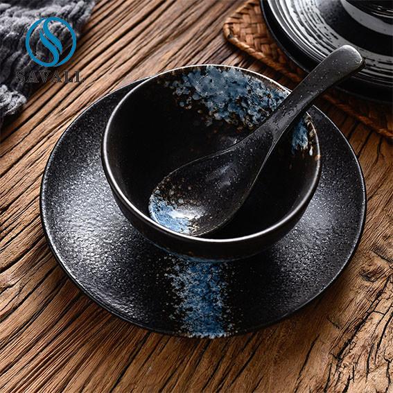 Buy cheap Round Enameled Retro Black Porcelain Dinnerware Scratches Resistant from wholesalers