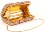 Women Crystal Gold Box Clutch Bag , Hollow Out Cocktail Party Purse