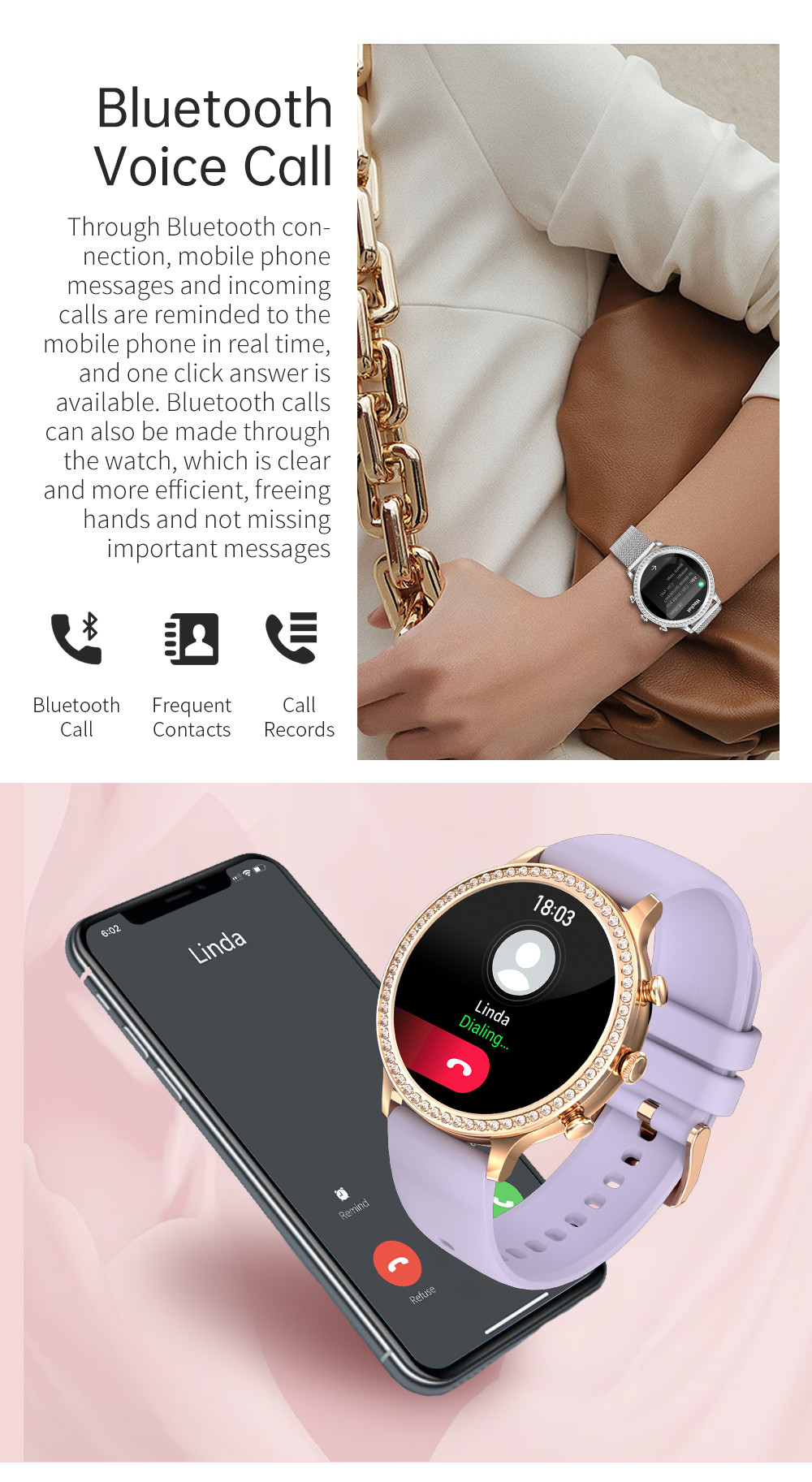 Smart Watch for Women Dial Answer Calls, 1.32'' Diamond Smartwatch Fitness Tracker