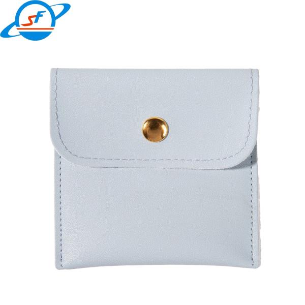 High end custom logo pu leather Microfiber Button Jewelry Pouch white pink