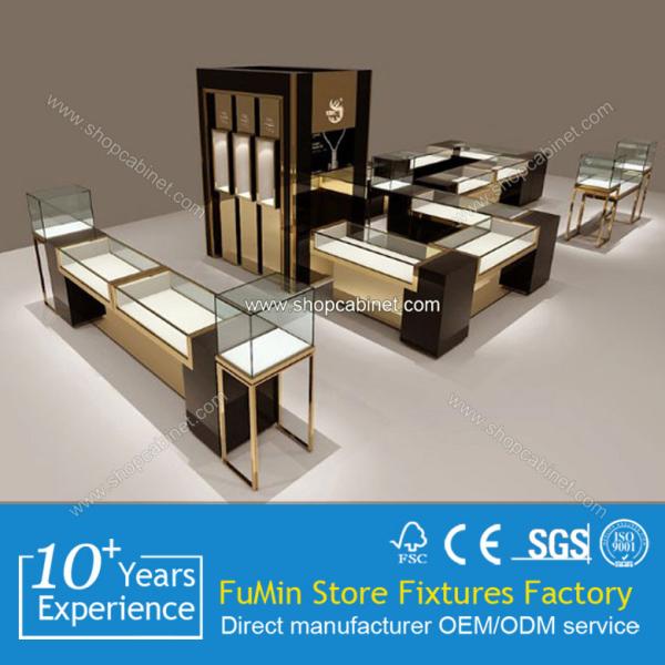 Quality baking painting jewelry glass counter display cabinet with ligths decorate for sale