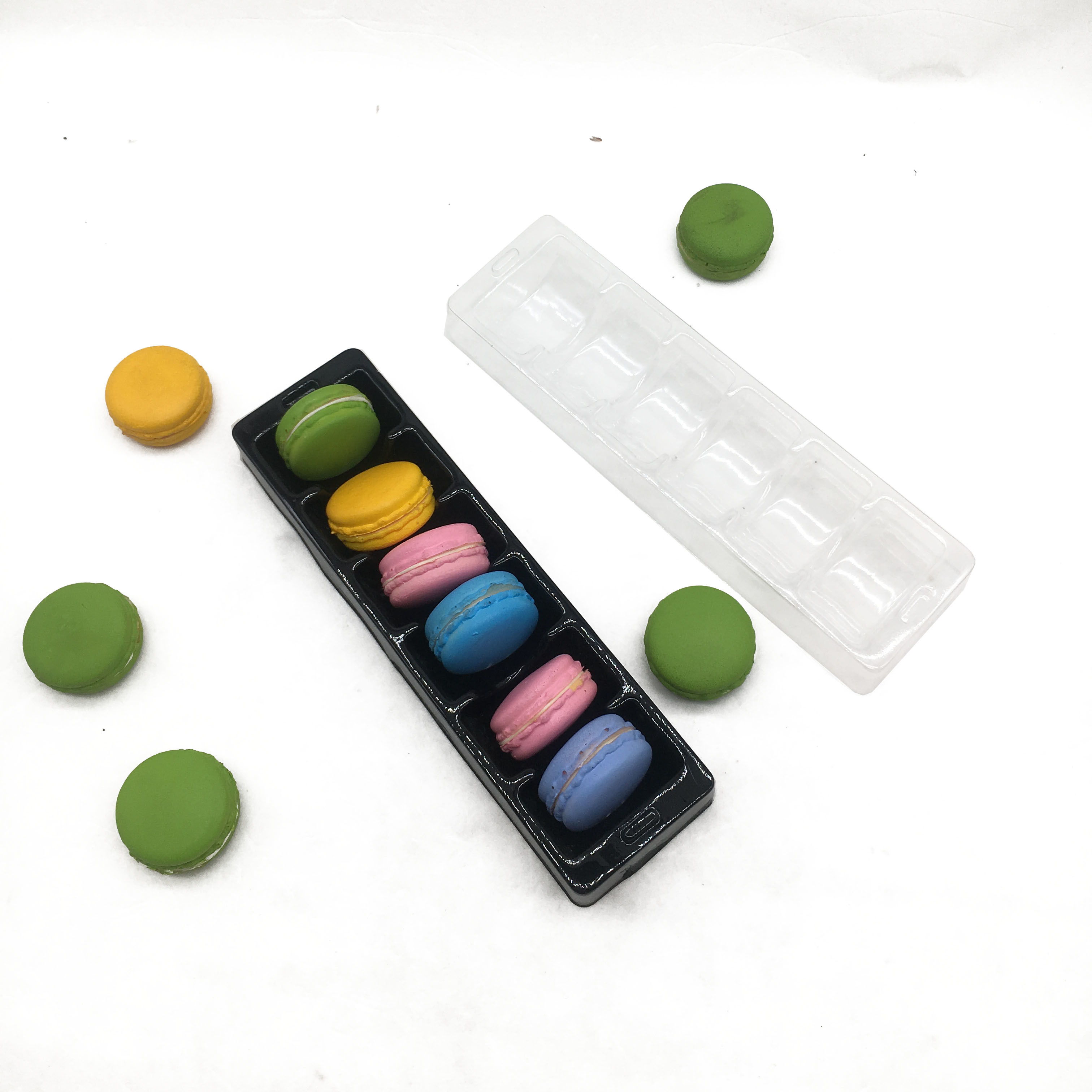 Transparent 1X6 arrangement 6 cells macaron tray vacuum forming macaron packaging box for middle size macaron pack