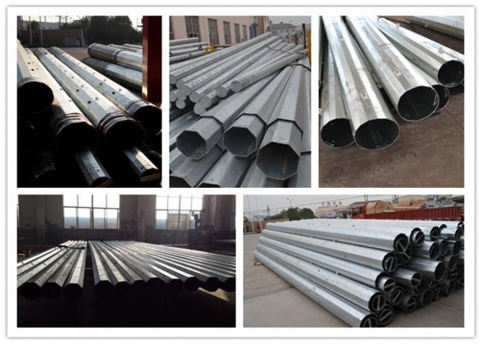 Tapered Polygonal Electrical Power Pole For Distribution Line , Steel Transmission Pole 2