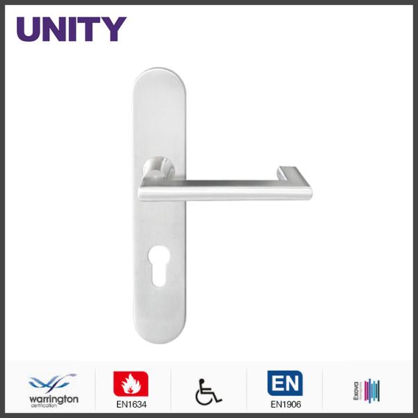 Buy cheap Satin PVD Titanium flat stainless steel door handles on backplate from wholesalers