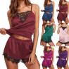Buy cheap Sexy Black Lace Lingerie Bra Satin Sleepwear Cami Top And Shorts Pajama Set Leisure Wear Suit from wholesalers
