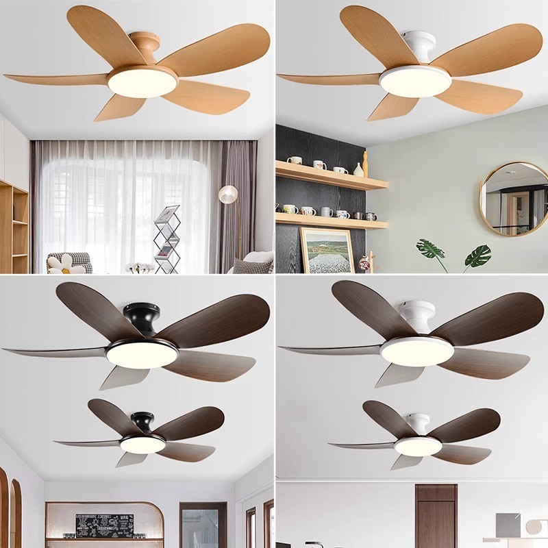 Low Floor Ceiling Fan 5 Blades Solid Wood Integrated High Wind Ceiling Fan Light