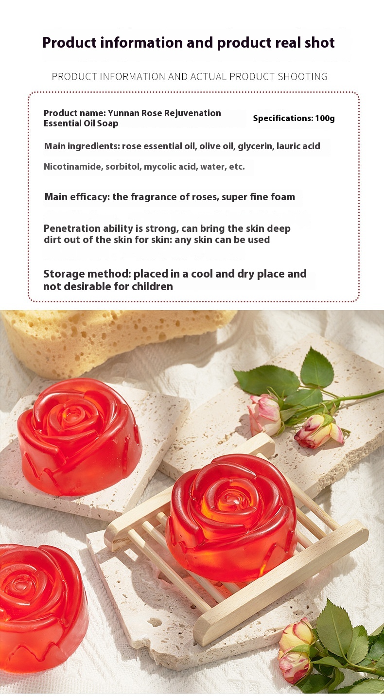 Handmade Rose Essential Oil Soap Long-Lasting Fragrance Moisturizing Effect For Face Bath Solid Bar Soap