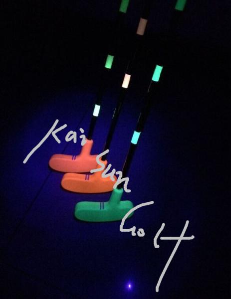 mini fluorescent golf putter in black light (glow in uv light ), mini golf