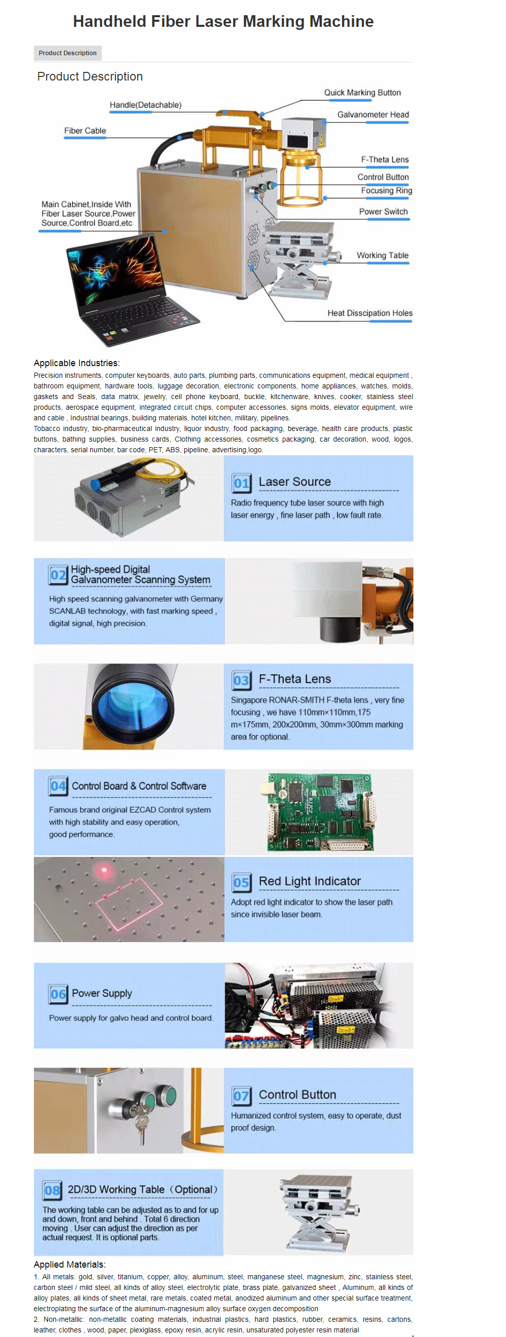 20W Portable Fiber Laser Marking Machine with Rotary NO CNC 50W/60W/80W Laser Power for Marking Efficiency and Precision
