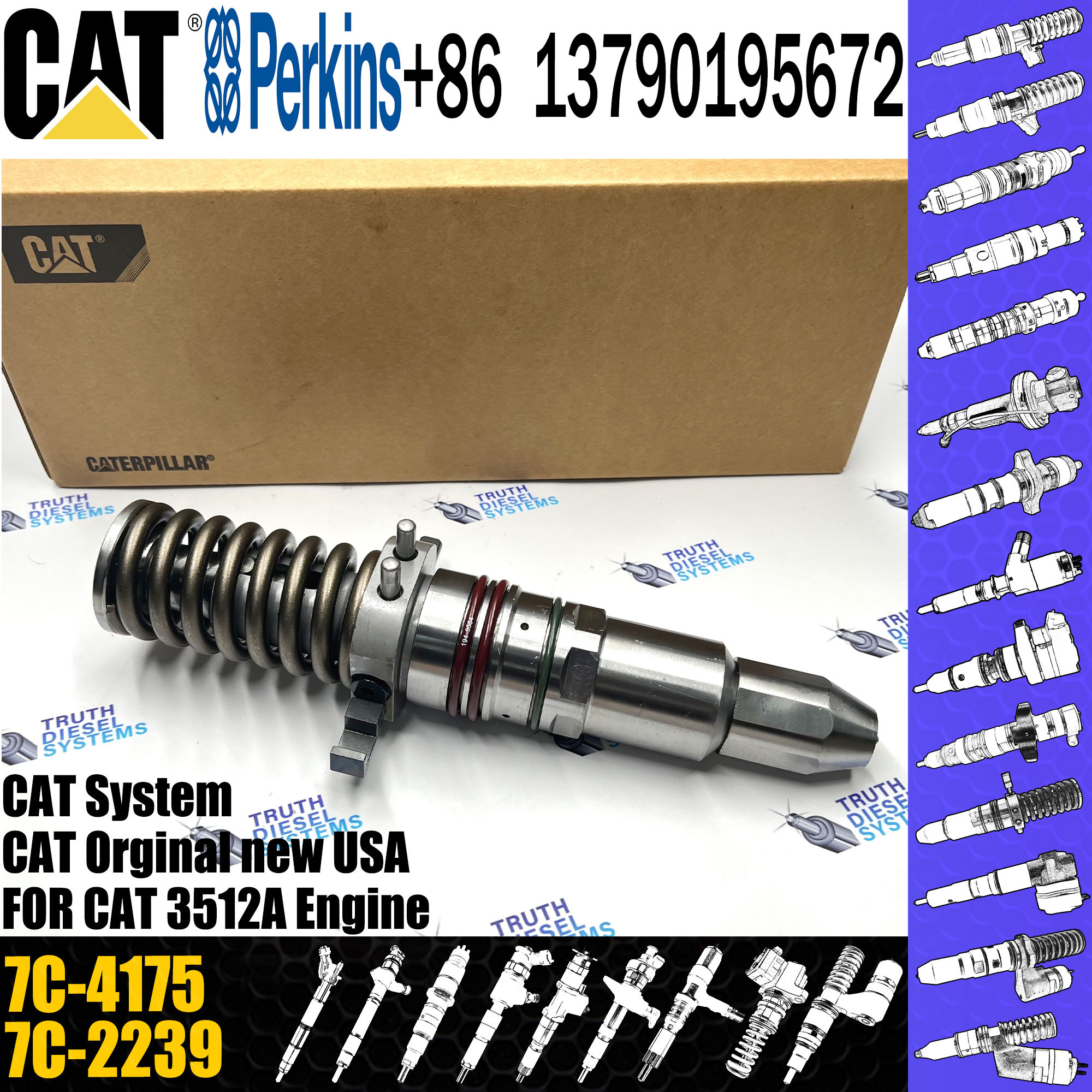 diesel fuel injector common rail injectors 7C-4175 9Y-4544 7C-9577 0R-3883 for Caterpillar 3508 3512 3516 3524 Engine