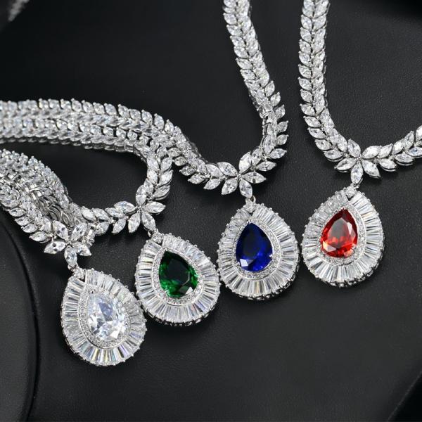 Buy cheap Womens Necklace Earring Wedding Accessories Red Imitation Diamond Bridal Necklace High Quality Cz Necklace Jewelry S from wholesalers