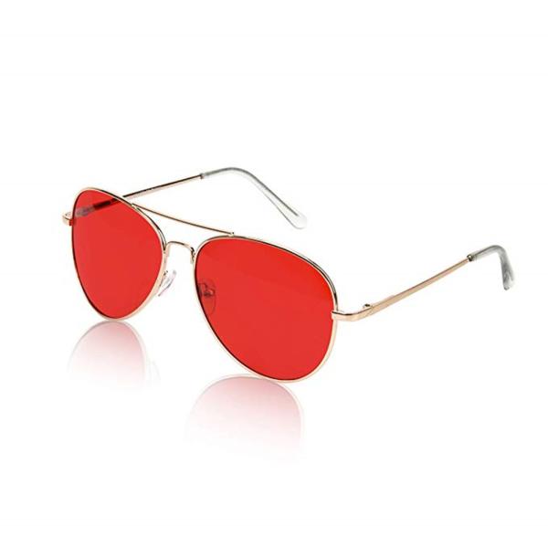 Buy cheap Round UV400 Red Colour Therapy Sunglasses 125mm Arm Gold Frame from wholesalers