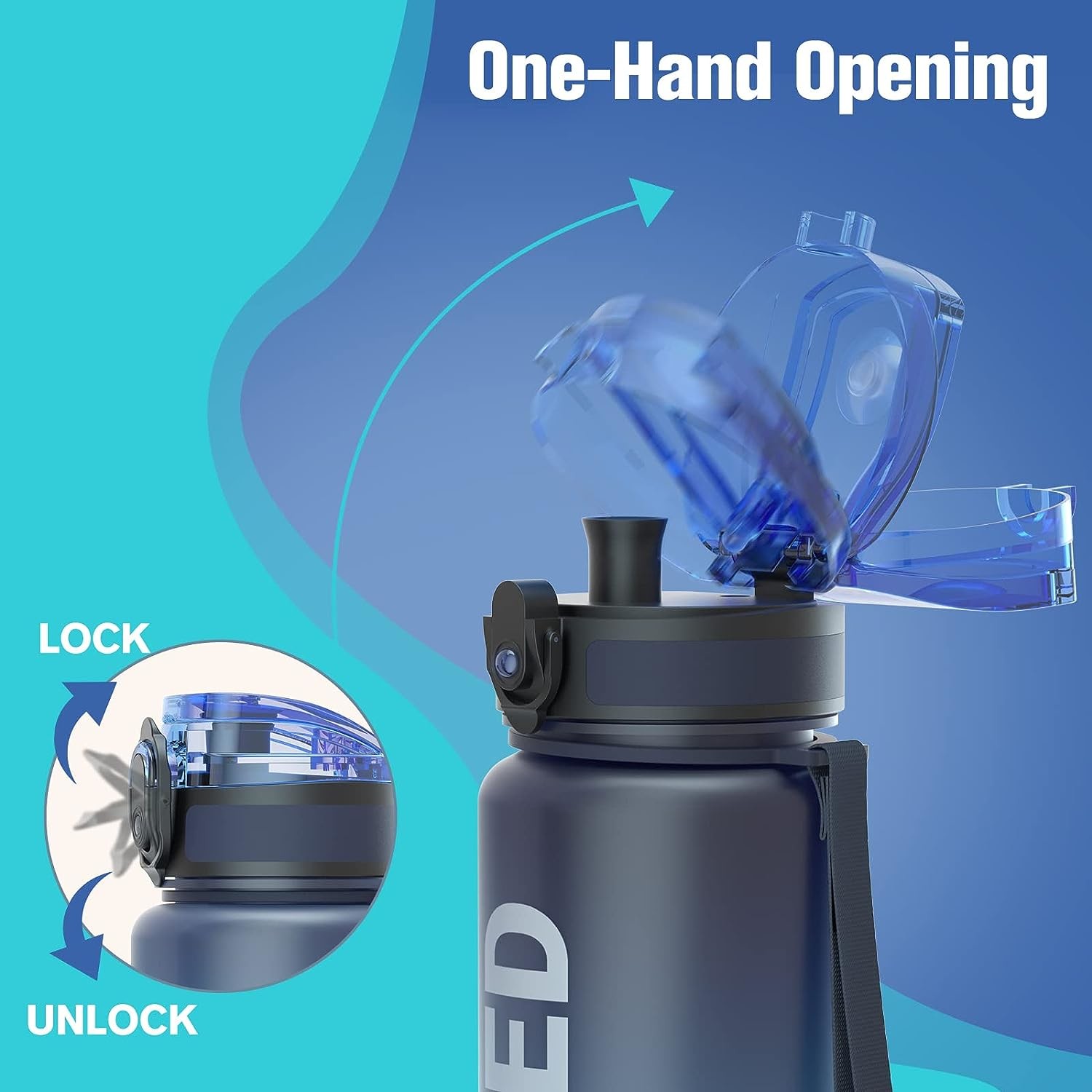 32oz Motivational Sports Water Bottle with Time Marker - Times to Drink - Tritan, BPA Free, Wide Mouth Leakproof,