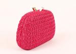 Fuschia Natural Women Evening Clutch Bags Woven Pattern Hard Case With Long