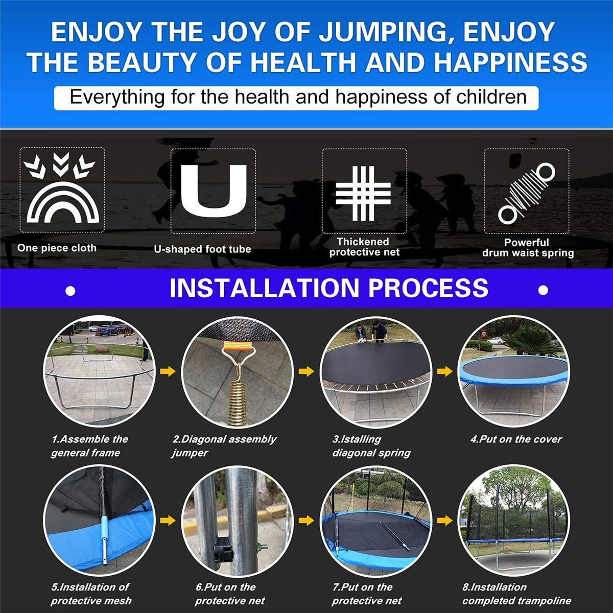 Experience the Joy of Bouncing with AJUNION 10ft Park Trampoline and Enclosure Net