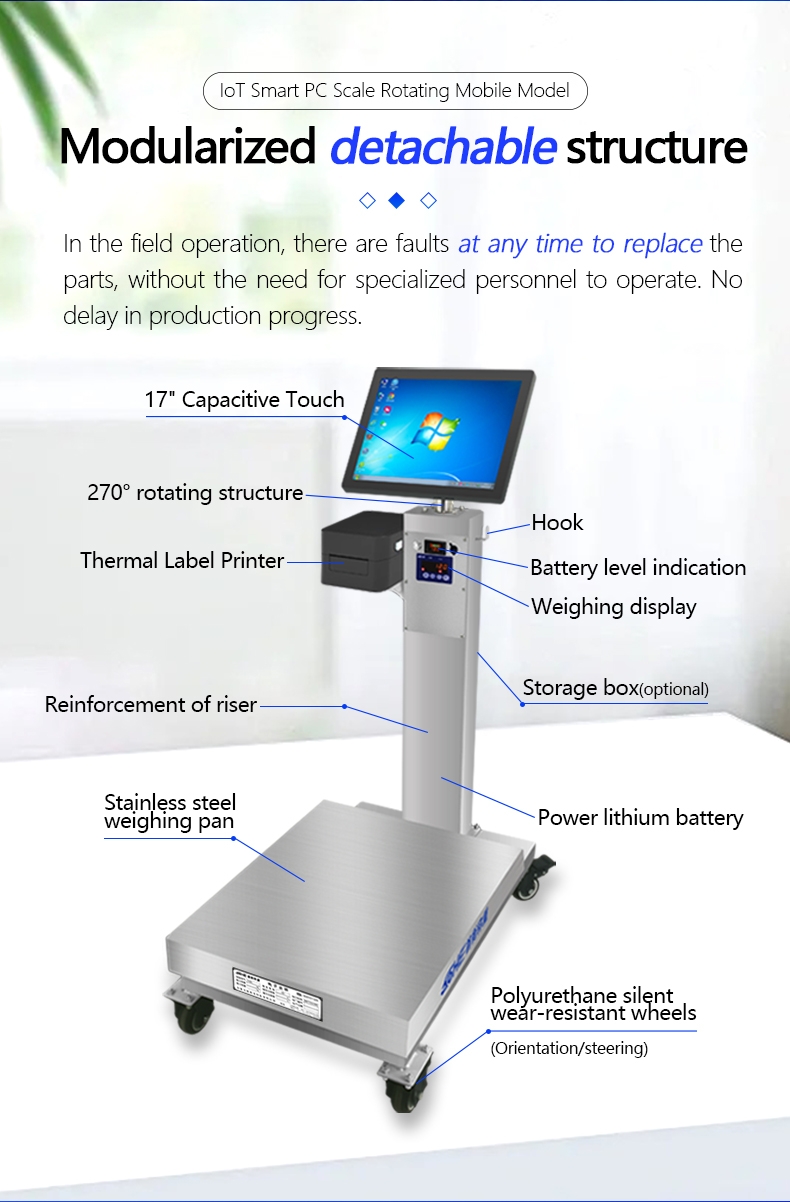 300KG SOHE Industrial Weighing Scale with 15-inch Touch Screen and Rotating Wheels