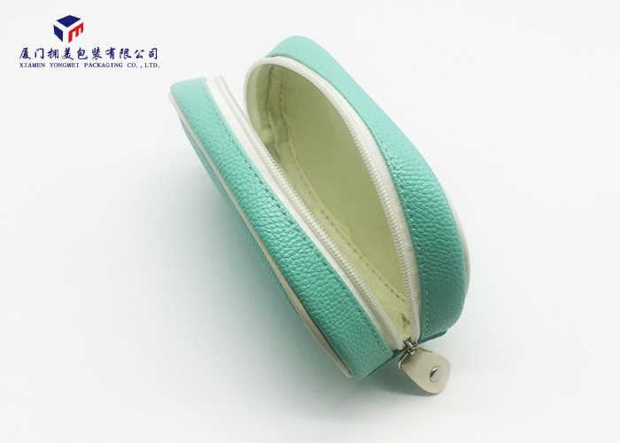 Light Green Color Leather Make Up Bag , Zip Around Cosmetic Bag For Ladies