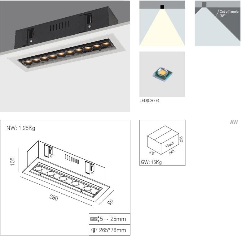 multiple head recessed downlight, 10 head 21w recessed downlight hotel use R3B0683