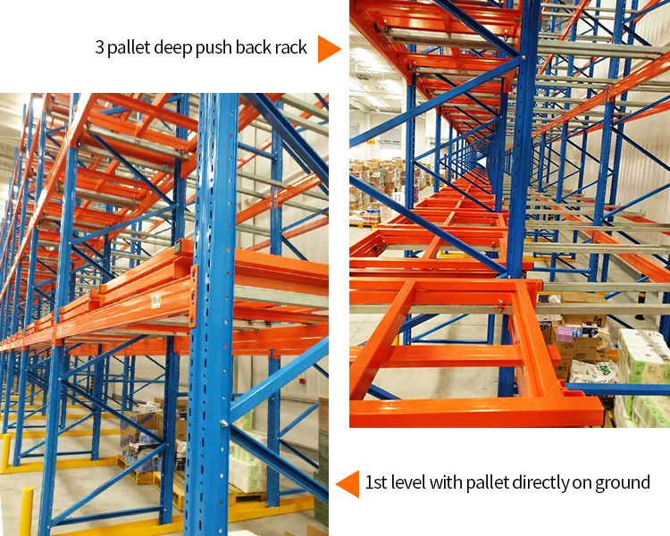 HYR Steel Push Back Pallet Rack With Corrosion Protection For Warehouse Storage