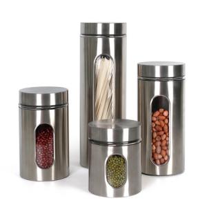 Buy cheap 4 Piece Silver Stainless Steel Canister Set With Glass Windows from wholesalers