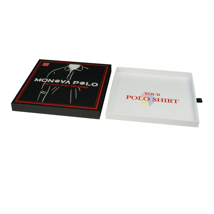 Premium Custom Logo Black Pull Out Slide Drawer Clothes Gift Tshirt Packaging Box Rigid Cardboard