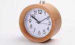 Small Round Wooden Alarm Clock , Analog Snooze Night Light Wooden Desk Clock
