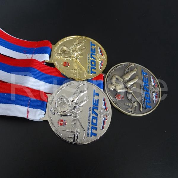 Russian curling sports event winner medal, gold silver bronze curling sports