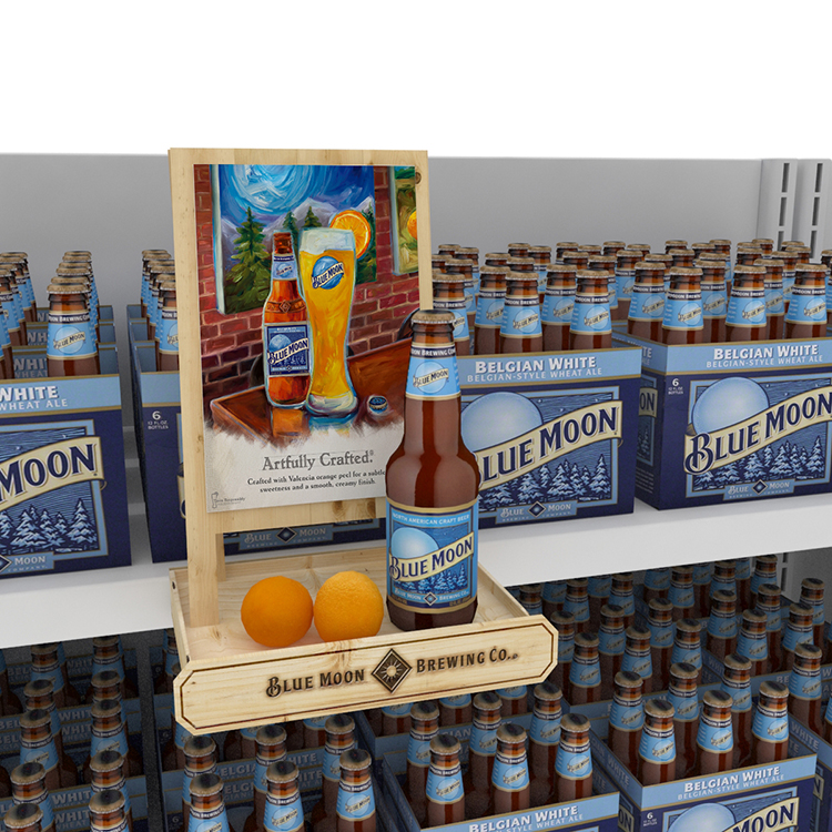 POP Wine Display Stand Unique Design Wooden Beer Holder Countertop For Supermarket
