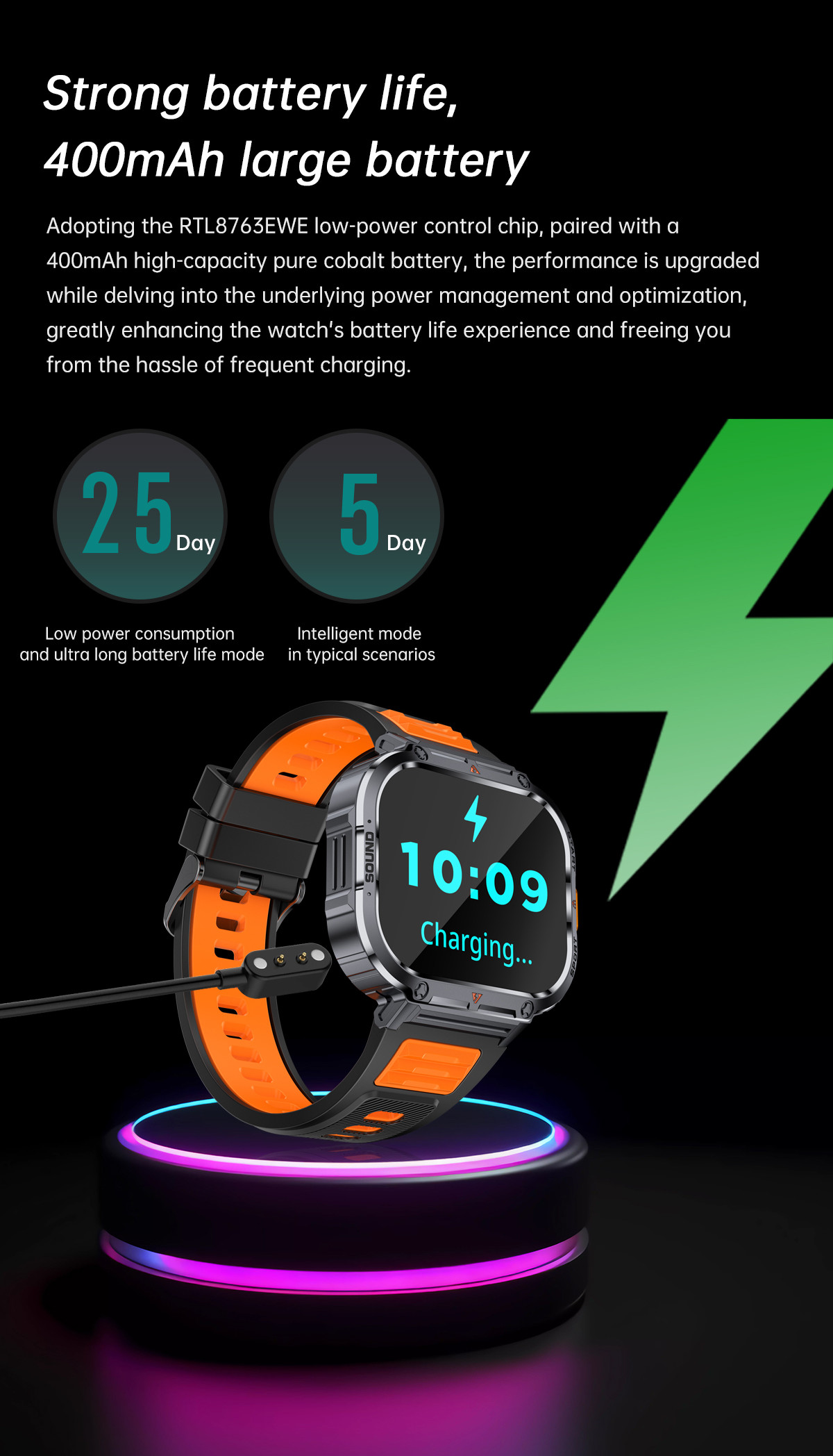 2.0" Military Rugged Outdoor Smart Watch Gps For Men Hiking 400mAh Battery