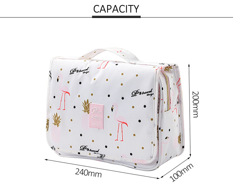 Flamingo Printed Portable Hanging Travel Makeup Bag