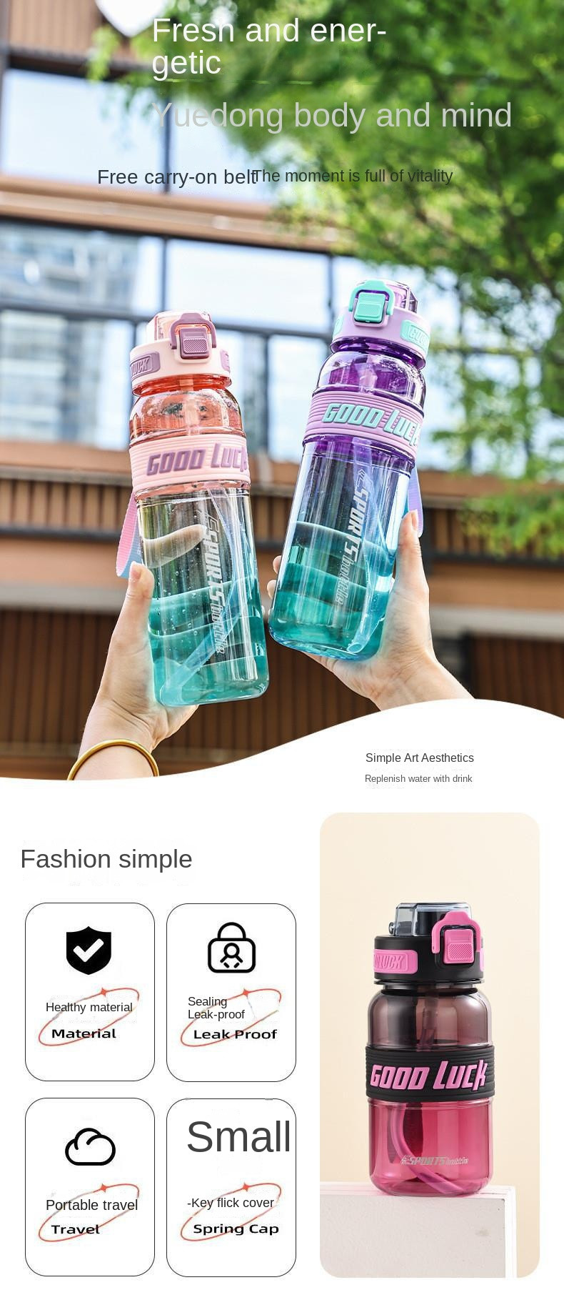 Lightweight 650ml 850ml Large Capacity Custom Plastic Water Bottles With Logo Fitness Portable Water Bottle For Travel Sealed And Leak Proof