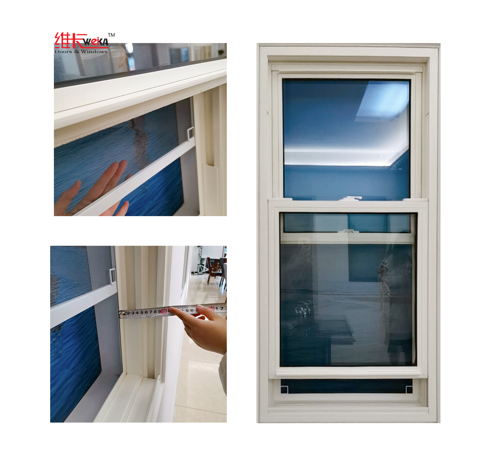 Double Tempered Glass Vinyl PVC Plastic UPVC Double Hung Window For Energy Saving