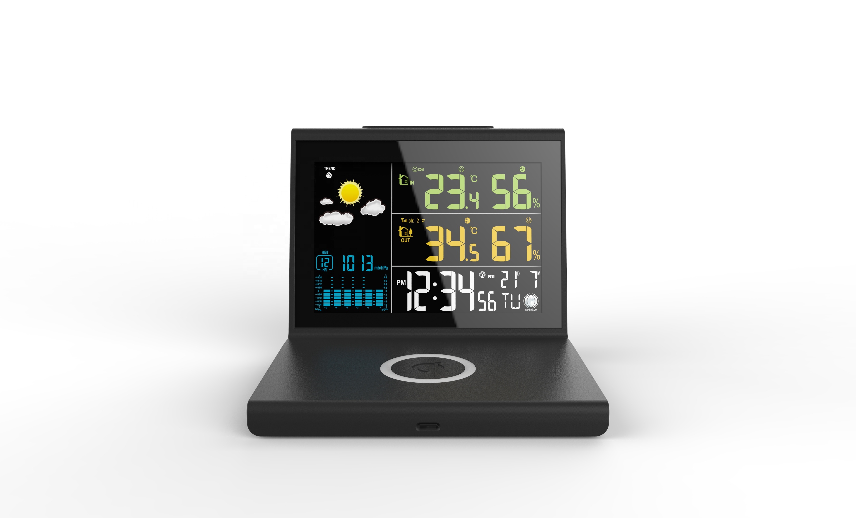 Wireless Charger and Weather Forecast Clock with DC5V/1A Output Convenient Charging