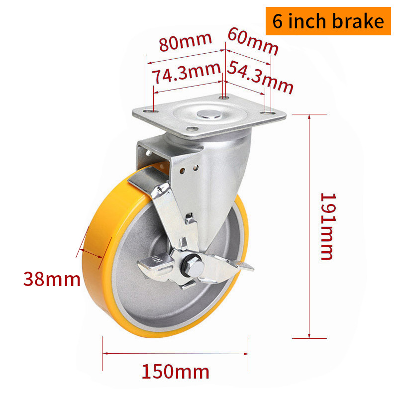 EDL‌ Medium Duty 6inch Aluminum Caster Plate by Rigid , Swivel and Brake Type 300kg