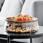 Creative Glass Bowl with Wood Plate Fruit Nut Dried Storage Boxes Container
