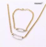 Gold Stainless Steel Necklace Horseshoe Buckle Rhinestone Cuff Bracelet